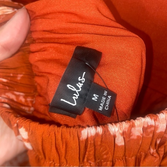 Lulu’s Striking Impression Orange Floral Print Tiered Midi Dress Size Medium NWT - Picture 6 of 7